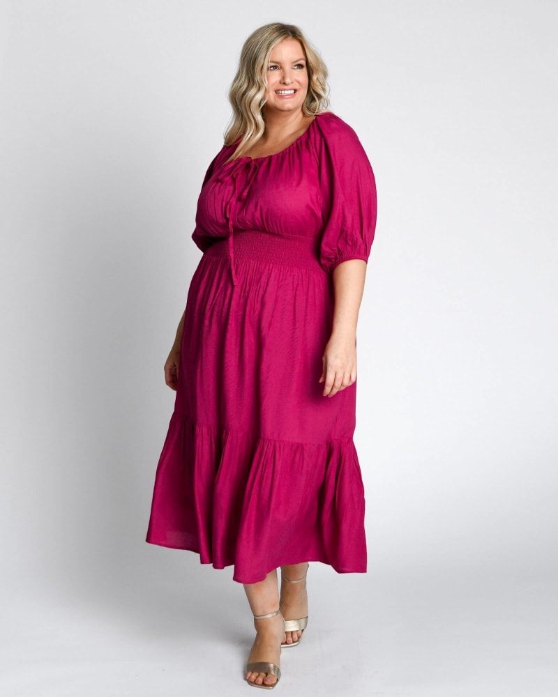 Front of a model wearing a size 12 Diana Prairie Dress in French Plum by Dani Marie US. | dia_product_style_image_id:233395